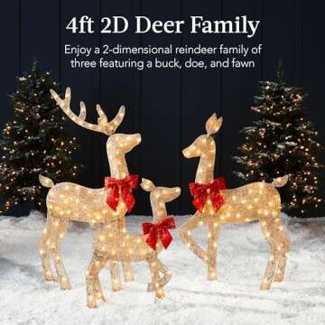 Best Choice Products 4ft 3-Piece 2D Lighted Christmas Deer Family Set, Large Outdoor Yard Reindeer H...