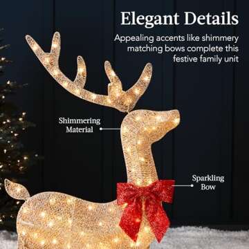 Best Choice Products 4ft 3-Piece 2D Lighted Christmas Deer Family Set, Large Outdoor Yard Reindeer Holiday Decoration with 175 LED Lights, Stakes, Zip Ties - Gold