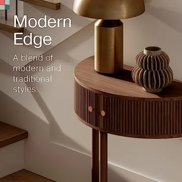 Fluted Half Moon Console Table - Modern Entryway Furniture