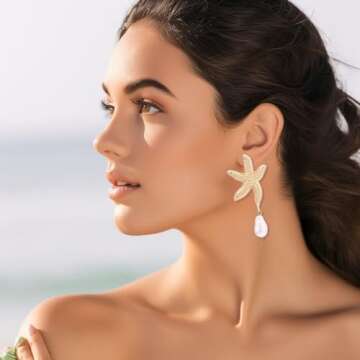 Doubnine Starfish Dangle Golden Earrings for Women Seafish Mermaid Earrings Women Fashion Jewelry