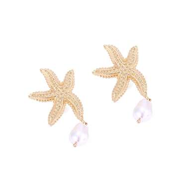 Doubnine Starfish Dangle Golden Earrings for Women Seafish Mermaid Earrings Women Fashion Jewelry
