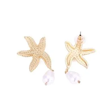 Doubnine Starfish Dangle Golden Earrings for Women Seafish Mermaid Earrings Women Fashion Jewelry