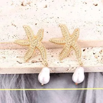 Doubnine Starfish Dangle Golden Earrings for Women Seafish Mermaid Earrings Women Fashion Jewelry