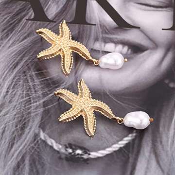 Doubnine Starfish Dangle Golden Earrings for Women Seafish Mermaid Earrings Women Fashion Jewelry