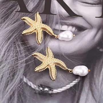Doubnine Starfish Dangle Golden Earrings for Women Seafish Mermaid Earrings Women Fashion Jewelry