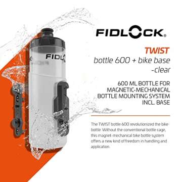 FIDLOCK Twist Bottle 600ml Set | Bike Water Bottle Holder with Attached Bottle | Connector Twist Plus Base Mount | Cage Free Magnetic Bicycle Water Bottle Holder Mount | Clear