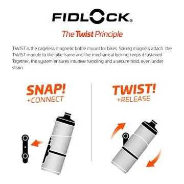 FIDLOCK Twist Bottle 600ml Set | Bike Water Bottle Holder with Attached Bottle | Connector Twist Plus Base Mount | Cage Free Magnetic Bicycle Water Bottle Holder Mount | Clear