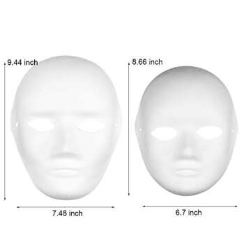 12 Pack DIY Full Face Masks Paper Mache Art Masks White Craft Mask Paintable Masks Blank Costume Mas...