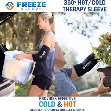 FreezeSleeve Ice & Heat Therapy Sleeve- Reusable, Flexible Gel Hot/Cold Pack, 360 Coverage for Knee, Elbow, Ankle, Wrist- Black, Small/Medium