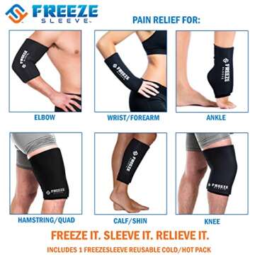 FreezeSleeve Ice & Heat Therapy Sleeve- Reusable, Flexible Gel Hot/Cold Pack, 360 Coverage for Knee, Elbow, Ankle, Wrist- Black, Small/Medium