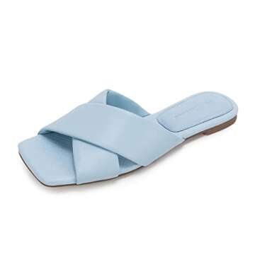 Ermonn Women’s Square Open Toe Flat Sandals Backless Slip On Slides Cross Band Summer Slippers