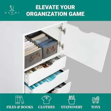 Naomi Home Drawer Dresser Storage Cabinet for Makeup Dresser Tall Chest of Drawers, Drawer Chest Makeup Cabinet with Wheels Wood Closet Storage Drawers for Bedroom 6 Drawer, White