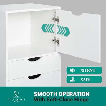 Naomi Home Drawer Dresser Storage Cabinet for Makeup Dresser Tall Chest of Drawers, Drawer Chest Makeup Cabinet with Wheels Wood Closet Storage Drawers for Bedroom 6 Drawer, White
