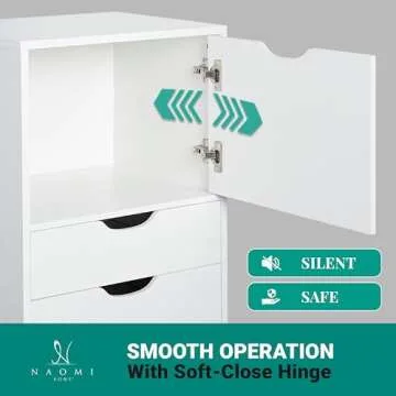 Naomi Home Drawer Dresser Storage Cabinet for Makeup Dresser Tall Chest of Drawers, Drawer Chest Makeup Cabinet with Wheels Wood Closet Storage Drawers for Bedroom 6 Drawer, White
