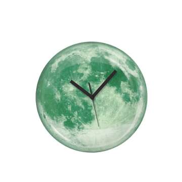 Kikkerland Claire de Lune Moonlight Glow in The Dark LED Illuminating Glass Dome Wall Clock, Astrono...