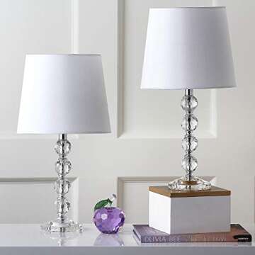 SAFAVIEH Lighting Collection Nola Modern Glam Stacked Crystal Ball/ Off-White Shade 16-inch Bedroom ...