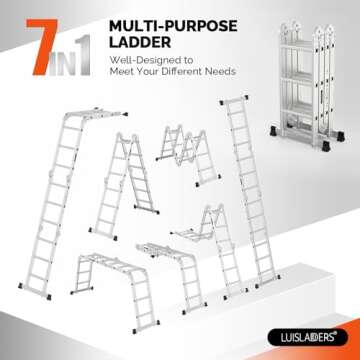 LUISLADDERS Folding Ladder Multi-Purpose Aluminium Extension 7 in 1 Step Heavy Duty Combination EN 1...