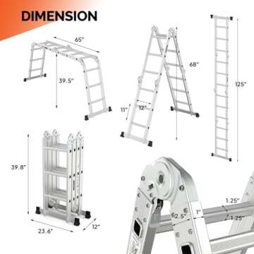 LUISLADDERS Folding Ladder Multi-Purpose Aluminium Extension 7 in 1 Step Heavy Duty Combination EN 131 Standard (12.5 Feet)