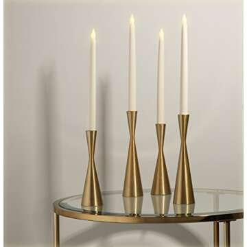 Brass Finished Taper Candle Holders - 2 Pack, 10.5 Inches, Metal, Hourglass Shape, Fits All Standard Candlesticks