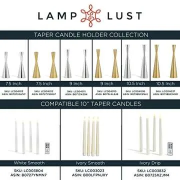 Brass Finished Taper Candle Holders - 2 Pack, 10.5 Inches, Metal, Hourglass Shape, Fits All Standard Candlesticks