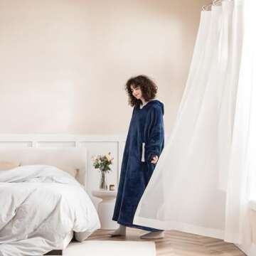 HBlife Long Oversized Wearable Blanket Hoodie for Adults, Thick Sherpa Fleece Sweatshirt with Elasti...