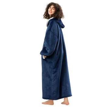 HBlife Long Oversized Wearable Blanket Hoodie for Adults, Thick Sherpa Fleece Sweatshirt with Elastic Sleeves & Giant Pockets, Cozy Plush Fleece Jacket, Blue
