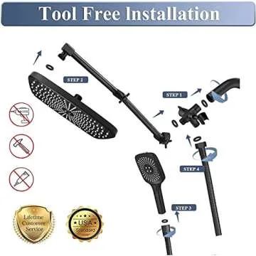 Jcrob 12 Inch Dual Shower Head with Handheld and Adjustable Extension Arm (Matte Black)