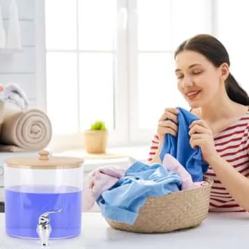 Tbestmax Laundry Detergent Dispenser with Spouts Plastic Container with Bamboo Lid for Laundry Room Organization