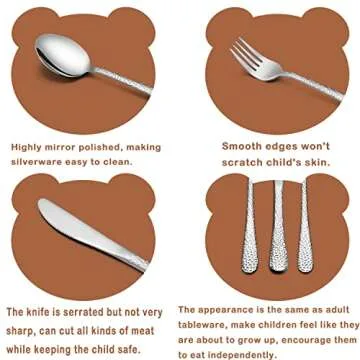 HaWare 12-Piece Toddler Kids Silverware Set, Stainless Steel Hammered Flatware Cutlery, Children Tableware Includes 4 Spoons&Forks&Butter Knives, Ideal for Preschooler, Dishwasher Safe