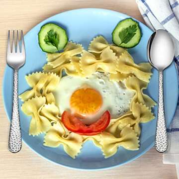 HaWare 12-Piece Toddler Kids Silverware Set, Stainless Steel Hammered Flatware Cutlery, Children Tableware Includes 4 Spoons&Forks&Butter Knives, Ideal for Preschooler, Dishwasher Safe