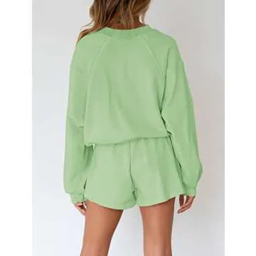 MEROKEETY Women's 2025 Fall Oversized Batwing Sleeve Lounge Sets Casual Top and Shorts 2 Piece Outfits Sweatsuit Mint Green