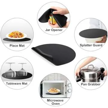 2 Pack Multi-Purpose Silicone Microwave Mat, 12 Inch Non Stick Silicone Baking Mats Oven Mat for Bottom of Oven, Heat Resistant Oven Mat Microwave Trivet Mat （Black)