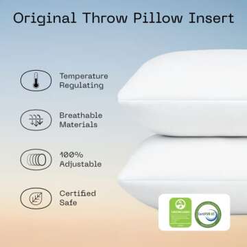 Coop Home Goods Original Adjustable Throw Pillow Inserts, Pack of 2, White, 18x18 Inches, Couch and ...