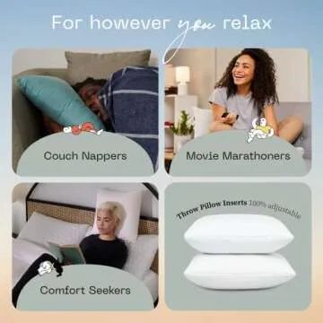 Coop Home Goods Original Adjustable Throw Pillow Inserts, Pack of 2, White, 18x18 Inches, Couch and Decorative Pillows with Memory Foam Fill