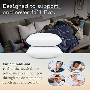 Coop Home Goods Original Adjustable Throw Pillow Inserts, Pack of 2, White, 18x18 Inches, Couch and Decorative Pillows with Memory Foam Fill