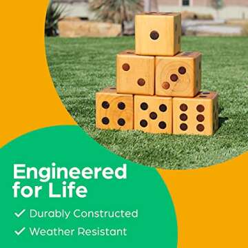 Jungle Gym Kingdom Yardzee & Yard Farkle Giant Wooden 6 Dice Set for Outdoor Fun Lawn Games Picnic B...