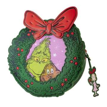 Loungefly Dr. Seuss Grinch Christmas Wreath Crossbody Bag - Adorable Vegan Design