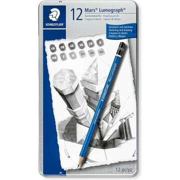 STAEDTLER Mars Lumograph Art Drawing Pencils - 12 Pack in Metal Case
