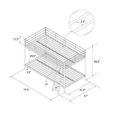DHP Junior Twin Bunk Bed Ideal for Small Spaces with Full Guardrails