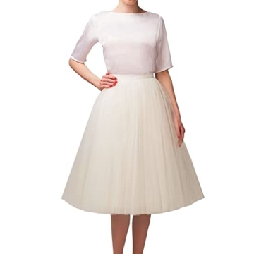 Wedding Planning Women's A Line Short Knee Length Tutu Tulle Prom Party Skirt Medium Ivory