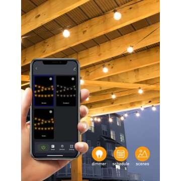 App-Controlled Outdoor String Lights - 50Ft Dimmer with Timer