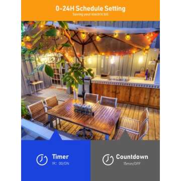 App-Controlled Outdoor String Lights - 50Ft Dimmer with Timer