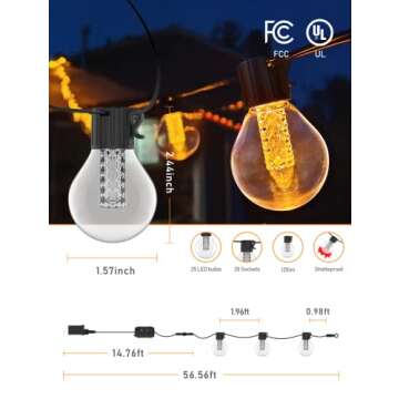 App-Controlled Outdoor String Lights - 50Ft Dimmer with Timer