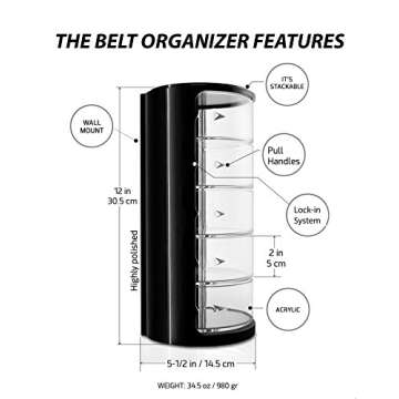 ELYPRO Premium Acrylic Belt Organizer - Sleek, Multi-Functional Storage for Belts, Jewelry, Makeup & Hair Accessories - Transparent, Rotating Drawers, Stackable & Wall-Mountable Design