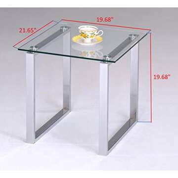 Kings Brand Furniture - Modern Chrome Finish Square Side End Table with Tempered Glass Top, Nightsta...