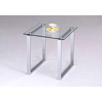 Kings Brand Furniture - Modern Chrome Finish Square Side End Table with Tempered Glass Top, Nightstand for Bedroom Living Room Office