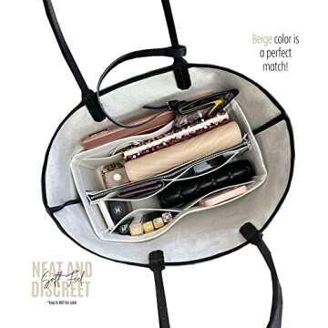 Divitize Premium Bag Organizer fits St louis PM Bag Organizer and St Louis GM Tote Bag Insert, Handmade 2mm Double Layered Oval Shaped Felt Snug Sturdy Silver Zipper (For St Louis GM, Scarlet)