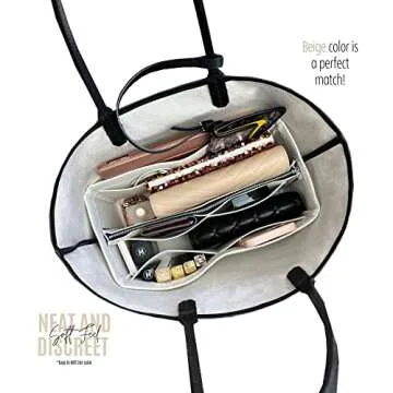 Divitize Premium Bag Organizer fits St louis PM Bag Organizer and St Louis GM Tote Bag Insert, Handmade 2mm Double Layered Oval Shaped Felt Snug Sturdy Silver Zipper (For St Louis GM, Scarlet)