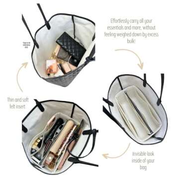 Divitize Premium Bag Organizer fits St louis PM Bag Organizer and St Louis GM Tote Bag Insert, Handmade 2mm Double Layered Oval Shaped Felt Snug Sturdy Silver Zipper (For St Louis GM, Scarlet)