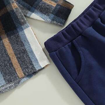 Toddler Unisex Baby Clothes Boys Girls Flannel Shirt Tops Plaid Hoodie Sweatshirt + Sweatpants Fall Winter Outfits (Navy Blue, 3-4 Years)